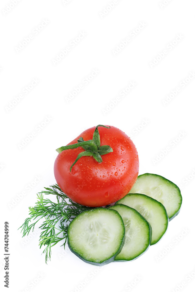 Cucumber slices and tomato isolated on the white background Cucumber slices and tomato isolated on the white background