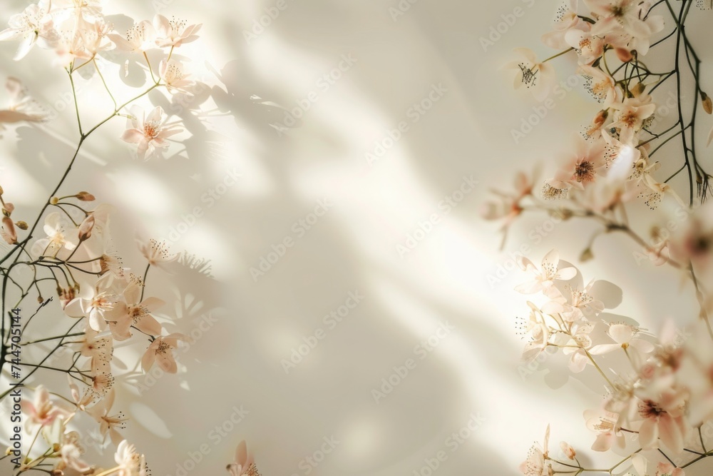 Floral Banner on a Bright Cream-Colored Background with Soft Lighting and Copy Space, Ideal for Garden Parties, Easter Celebrations, and Spring-Themed Social Media Posts