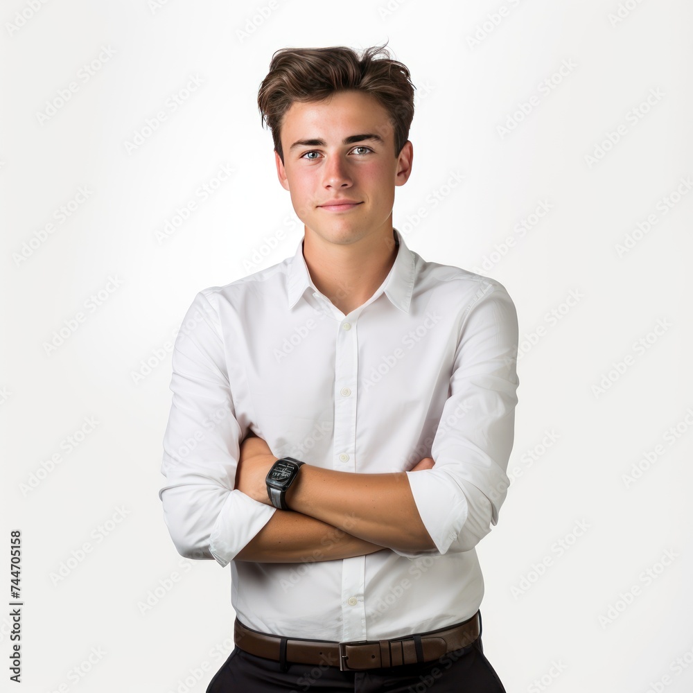 Professional Intern Portfolio 20YearOld White Male with Crossed Arms on White Background Professional Intern Portfolio 20YearOld White Male with Crossed Arms on White Background