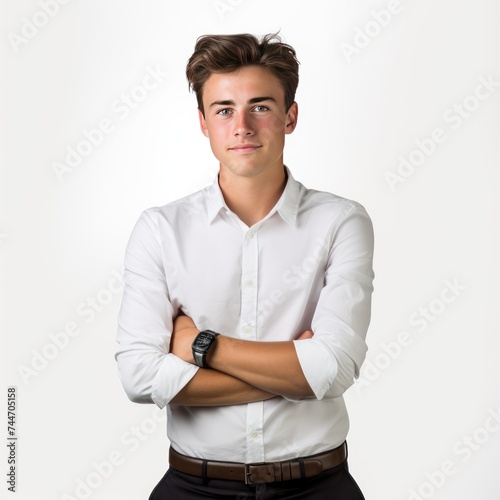 Professional Intern Portfolio 20YearOld White Male with Crossed Arms on White Background photo