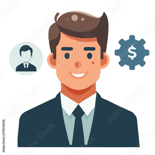 Businessman character flat illustration with finance symbol on white background 