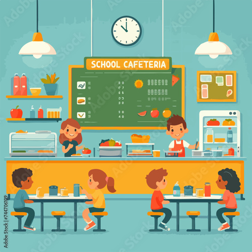 Canteen interior in school cafetaria illustration