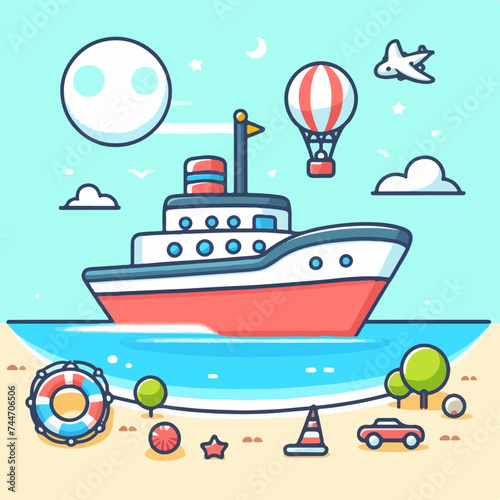 maritime ship cartoon for book story children