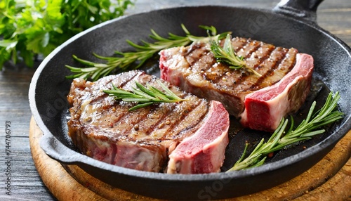 lamb shoulder chop steaks on a skillet