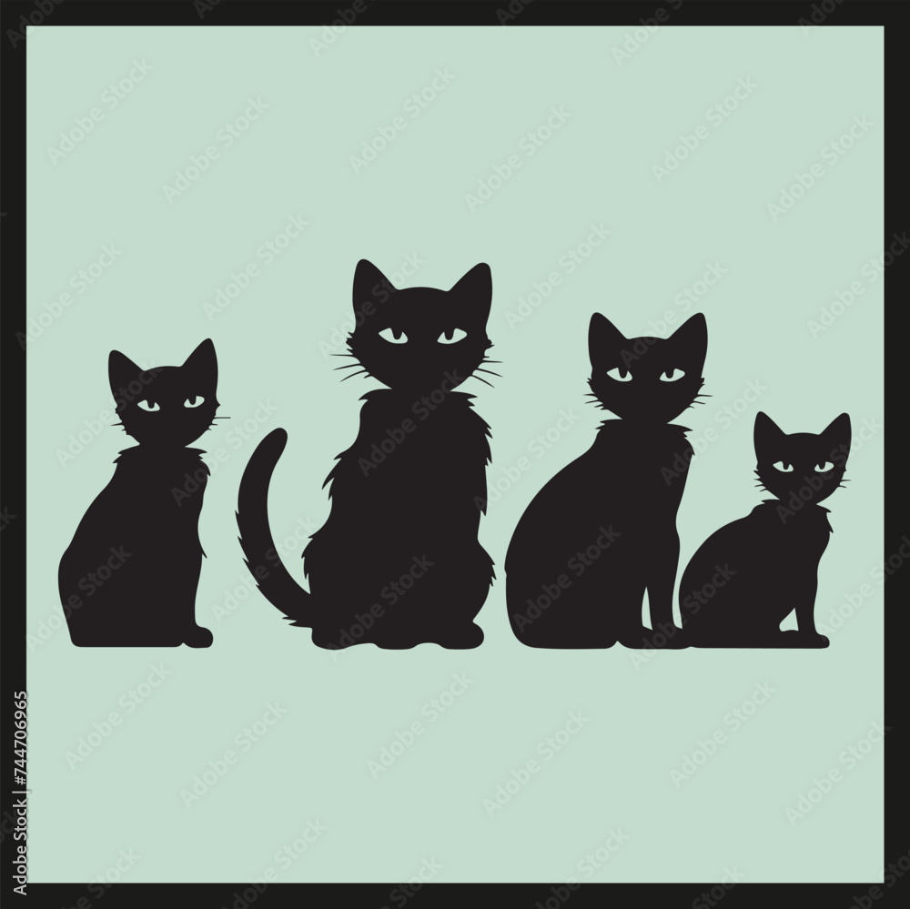 set of cats, Playful Kittens black Silhouette