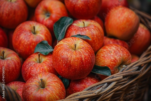 Nature s bounty captured in a vibrant basket of locally grown mcintosh apples  glistening with pure water droplets  a delicious and nutritious addition to any whole food  vegan or vegetarian diet