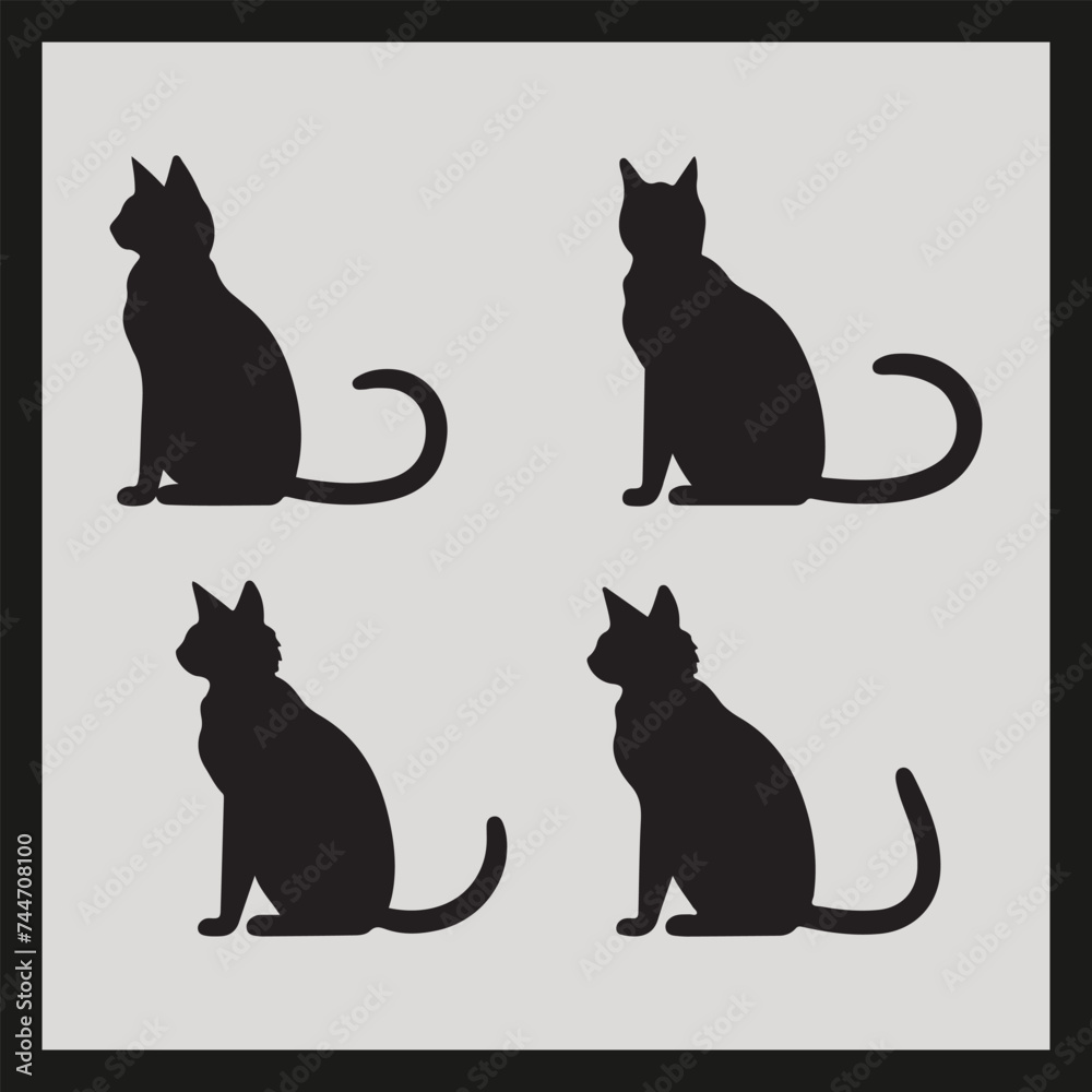Nala cat silhouette set Clipart on a hex color background