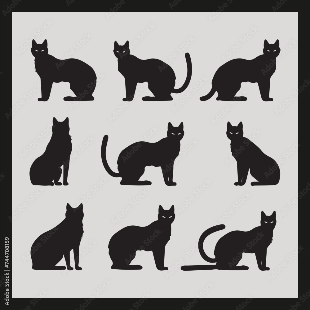 Nala cat silhouette set Clipart on a hex color background