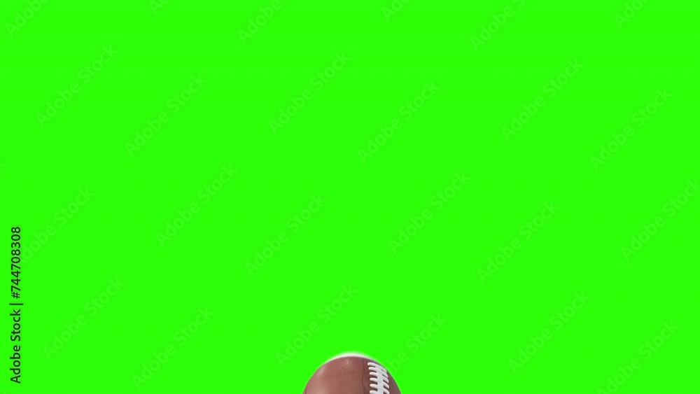 American football or rugby ball transitions on green screen. 3d animation