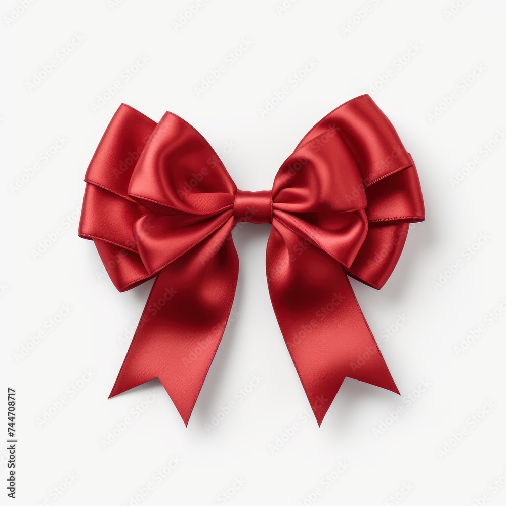Hyperdetailed Red Ribbon Bow on White Background Hyperdetailed Red Ribbon Bow on White Background