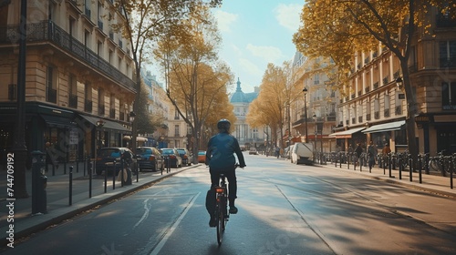 Mysterious man biking through the streets of Paris, France. © ckybe