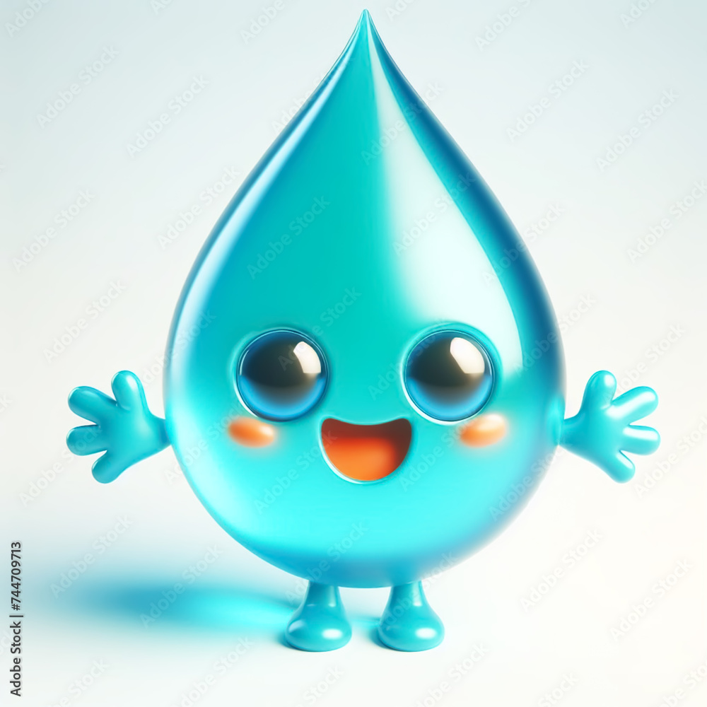 Water drop cartoon. Draws attention to climate change and water scarcity. World Water Day. AI generated Water drop cartoon. Draws attention to climate change and water scarcity. World Water Day. AI generated