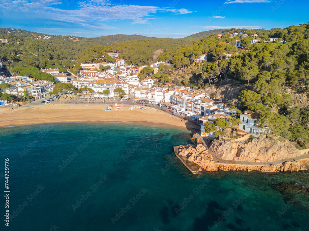 Tamariu's Seaside Luxury: Aerial Exploration of Costa Brava's Historic Fishing Community
