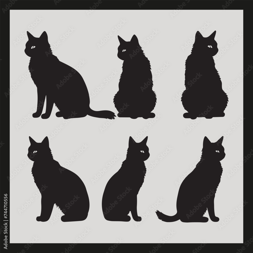 Oliver cat silhouette set Clipart on a hex color background