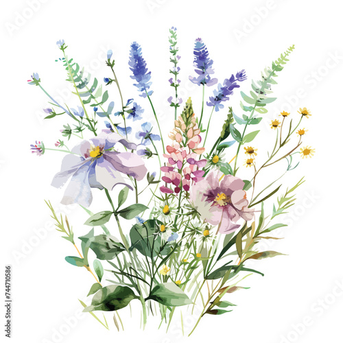 Beautiful Bouquet Composition With Watercolor  © Vector