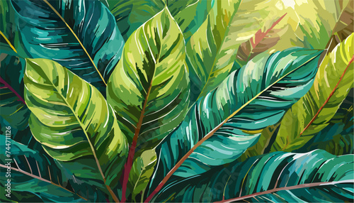 Close up of green tropical leaves background