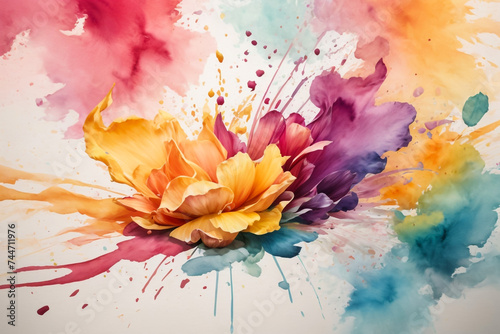 Rainbow coloured watercolour splatter design background 