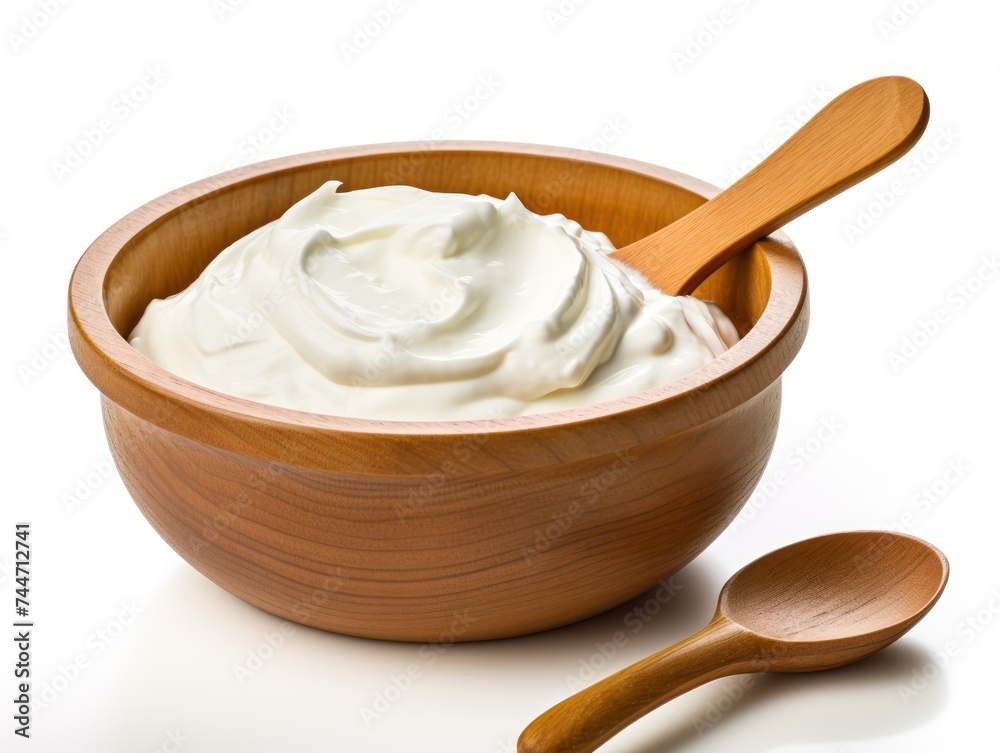 Delicious Dairy Delights Sour Cream, Mayonnaise, and Yogurt in Wooden Bowl and Spoon Delicious Dairy Delights Sour Cream, Mayonnaise, and Yogurt in Wooden Bowl and Spoon