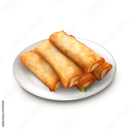 Delicious and Crispy Spring Rolls on White Plate High Quality Real Photo
