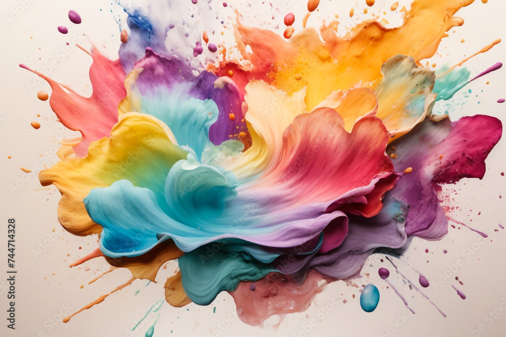 Rainbow coloured watercolour splatter design background
 - obrazy, fototapety, plakaty 