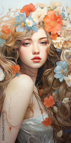 High Resolution Fairy Princess Portrait with Detailed Digital Painting and Colored Pencil Drawing by Pro Artist Alphonse Mucha