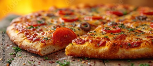 Freshly Baked Pizza with Tomato and Olive Toppings, A Delicious Cheese Pizza with Pepperoni and Tomatoes, Homemade Pizza with a Crispy Crust and Flavorful Toppings, 