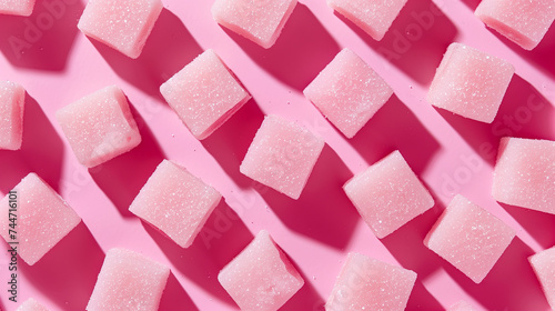 Pink Sugar Cubes on Pastel Background