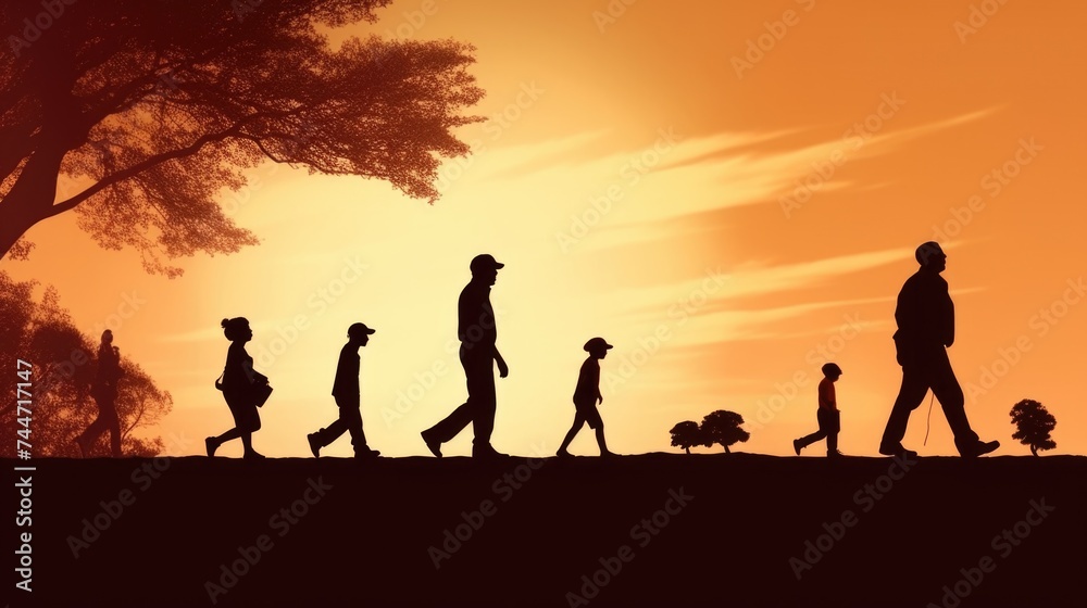 A group of people walking across a beautiful field. Perfect for outdoor and nature concepts A group of people walking across a beautiful field. Perfect for outdoor and nature concepts