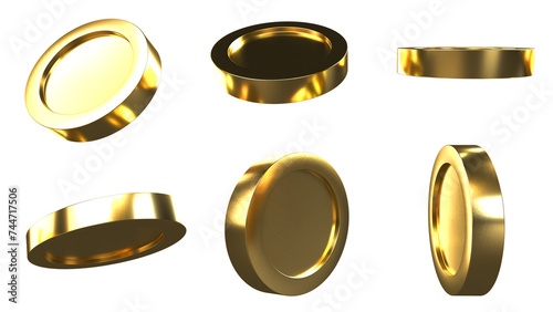 Glossy Golden Coin Set PNG. Transparent Background