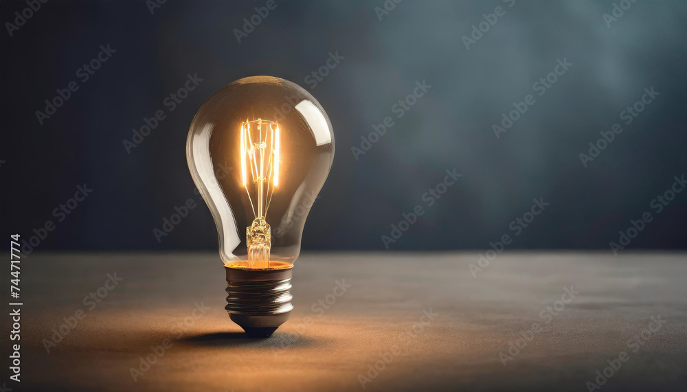 Bright light bulb glowing against clean background, with ample space for caption Bright light bulb glowing against clean background, with ample space for caption