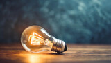 Bright light bulb glowing against clean background, with ample space for caption