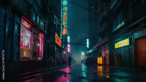 City Street at Night With Shops & Street Lights 2 © Nezzi
