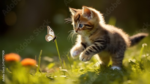 Cute Kitten Assassin Chases Butterfly Adorable Feline Fun