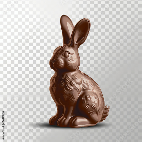 Chocolate Easter bunny isolated on transparent background. Vector realistic illustration.