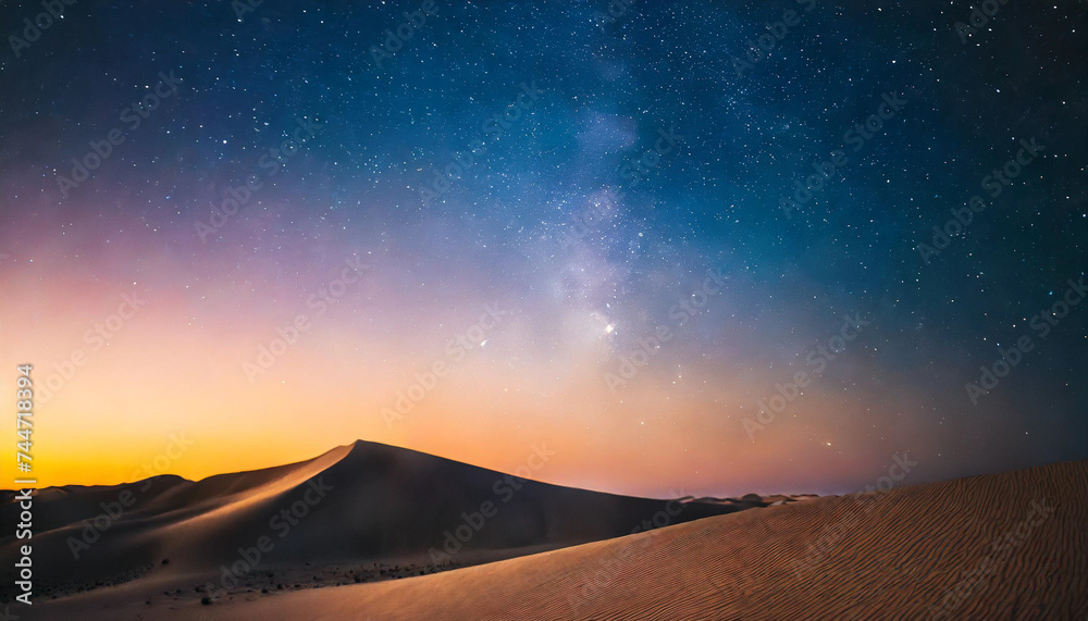 desert dunes under gradient starry sky. Symbolic of hope and future under celestial beauty