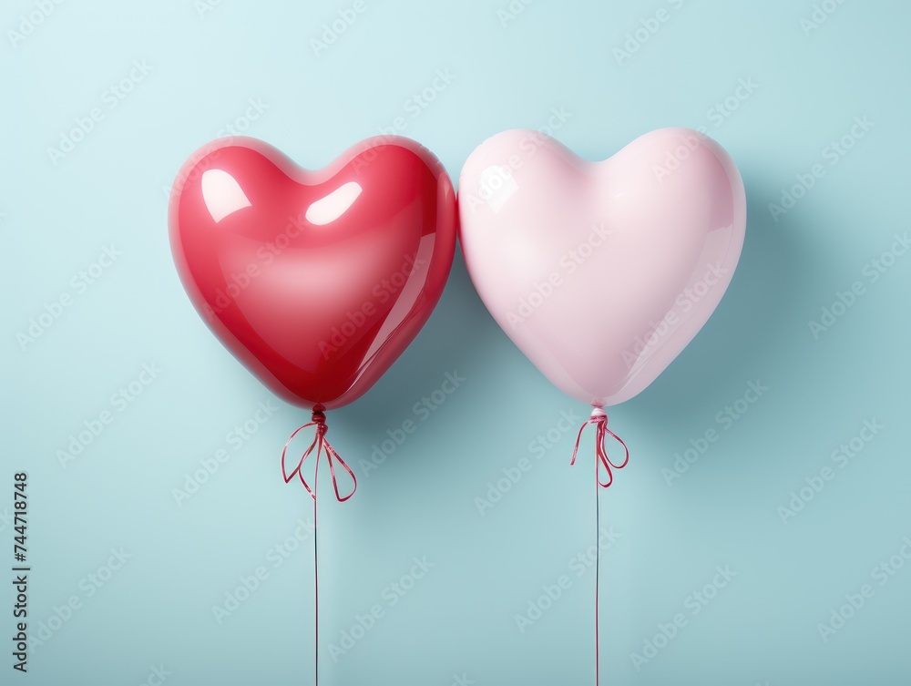 Love Takes Flight HeartShaped Balloons on Light Blue Background