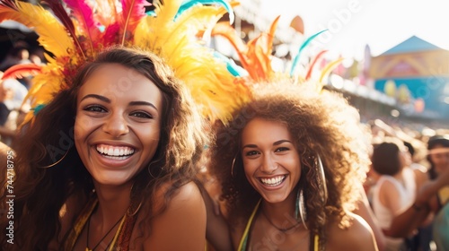 Joyful Brazilian Carnival Dance with Two BrownHaired Females photo