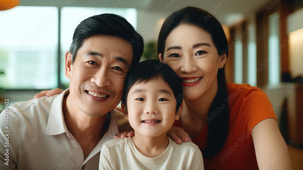 A man, woman, and child smiling for a picture. Suitable for family themes A man, woman, and child smiling for a picture. Suitable for family themes