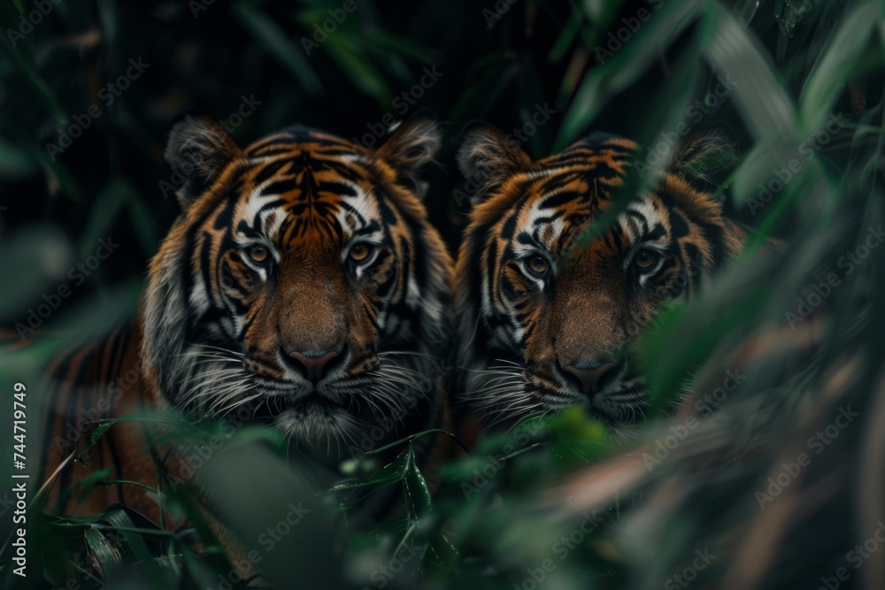 Closeup of tigers in the jungle Generative AI Closeup of tigers in the jungle Generative AI