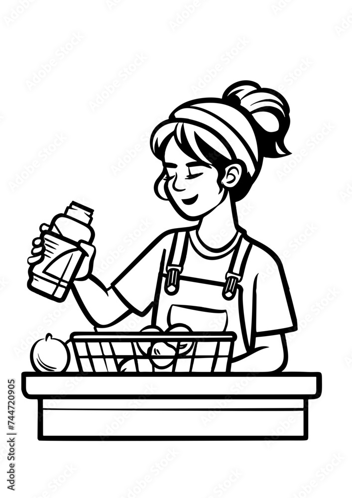 Supermarket female cashier working at checkout. Cash register worker standing at counter, waiting customers. Vector illustration for shopping, job, buying food concept
Supermarket female cashier working at checkout. Cash register worker standing at counter, waiting customers. Vector illustration for shopping, job, buying food concept