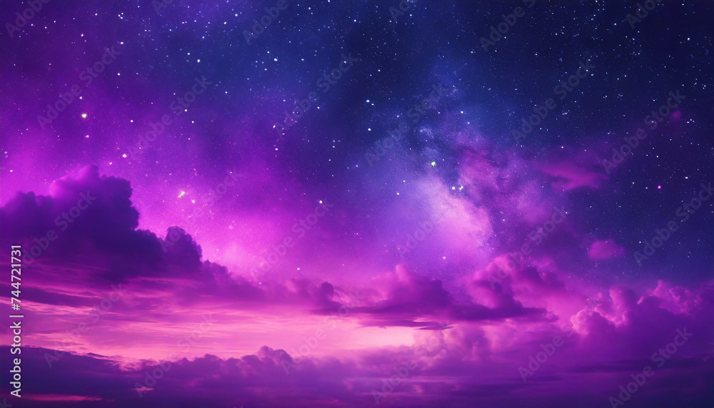 violet neon glow illuminates the sky, evoking a sense of mystery and wonder