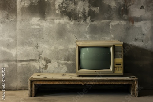 An old television set placed on a wooden table. Suitable for retro technology concepts
