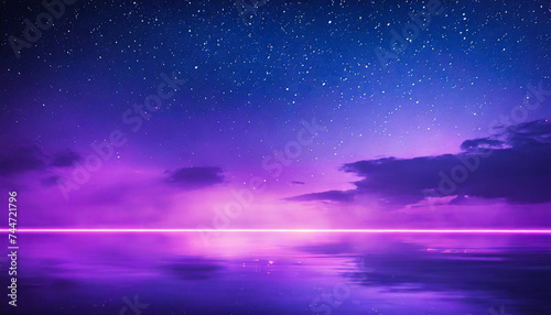violet neon glow illuminates the sky  evoking a sense of mystery and wonder