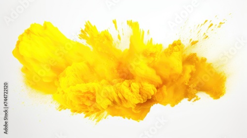 A vibrant yellow dust cloud against a clean white background. Perfect for adding a pop of color to your design projects