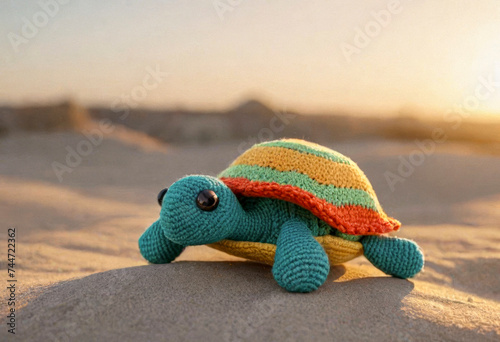 Knitted woolly turtle on a beautiful natural background, space for an inscription © Павел Абрамов