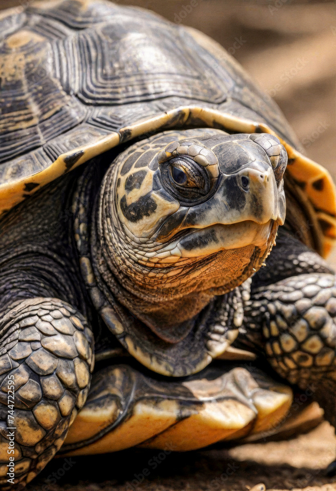 A close-up portrait of a turtle