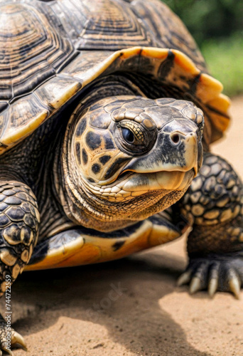 A close-up portrait of a turtle