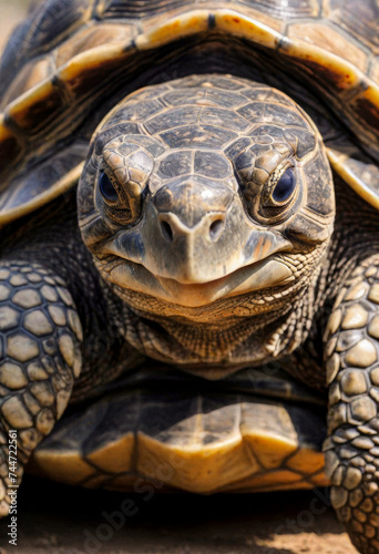 A close-up portrait of a turtle