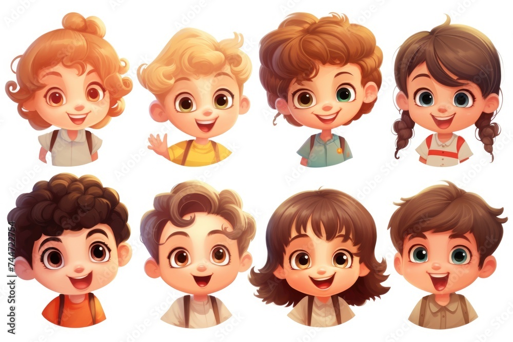 Group of cartoon children with various facial expressions. Perfect for educational materials or children's books Group of cartoon children with various facial expressions. Perfect for educational materials or children's books