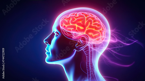a male figure holding head with brain highlighted photo